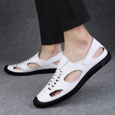 New Summer Men Sandals Breathable Leather Shoes Retro Outdoor Men Sandaly Antiskid Beach Hollow Shoes Versatile Summer Footwear