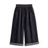 DIMANAF 2026 Spring Summer Plus Size Women Long Pants Denim Jeans Elastic Waist Oversize Loose Cotton Plaid Blue