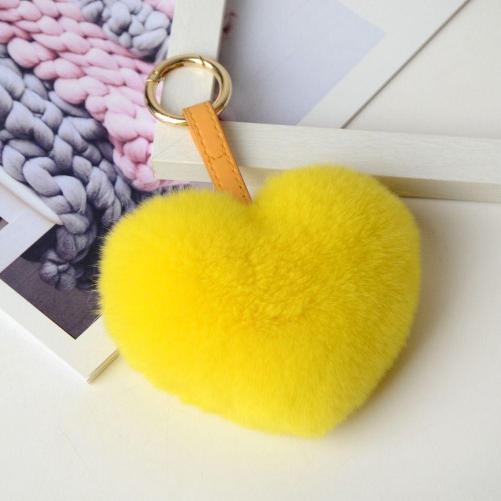 Cartoon Design Heart Fluffy Fur Keychain Heart Shape Heart Plush Pendant Gift