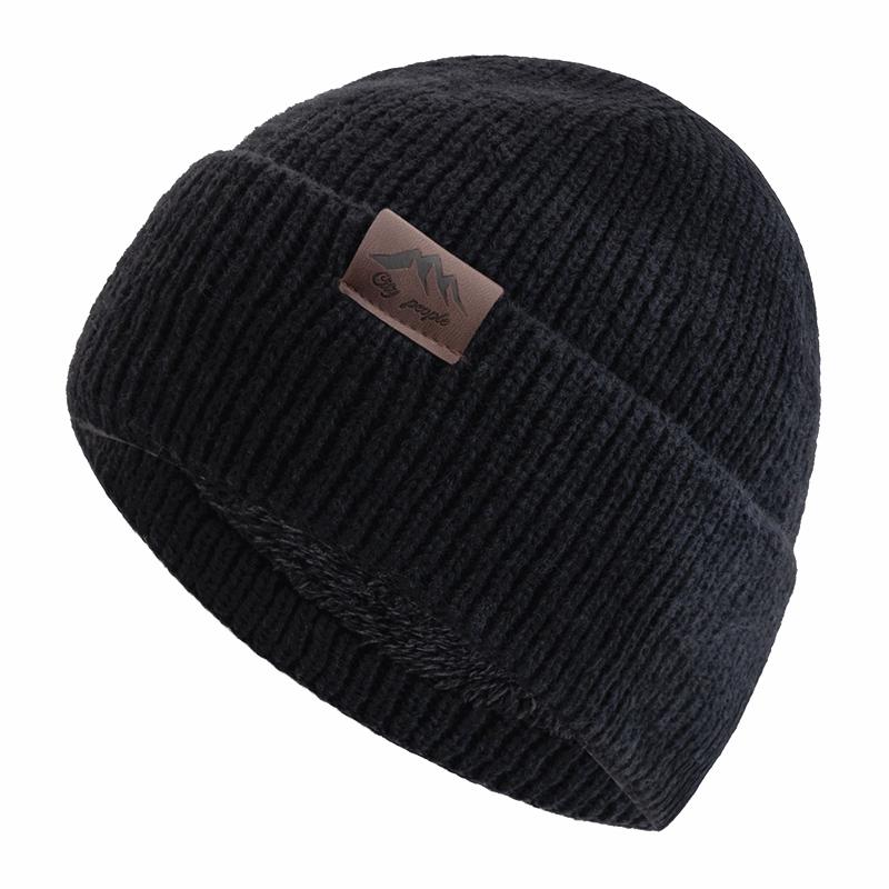 Neue CITY Lederetikett Wintermütze Plüschfutter Warmhaltemütze Stilvolle Weiche Beanie Mütze für Männer Frauen Outdoor Strickmütze