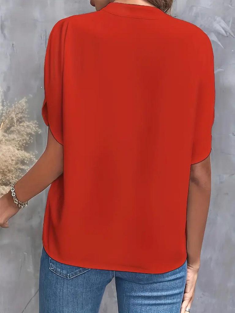 2024 Summer Fashion Women's V-neck Loose Solid Color Casual Top