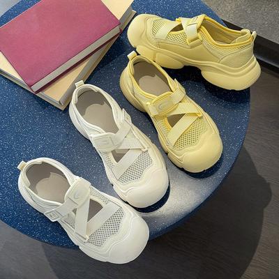 Thick-soled Height-increasing Dad Shoes Women's Breathable Cut-out Shoes Velcro Casual Sandals