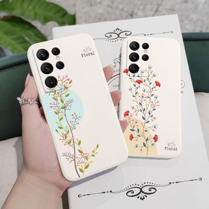Twigs Flower Willow Phone Case For Samsung Galaxy S24 S23 S22 S21 S20 Ultra Plus FE S10 S9 S10E Note 20 ultra 10 9 Plus Cover
