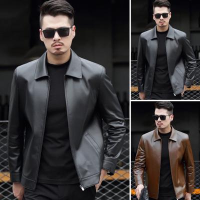 Men Slim Fit Jacket Faux Leather Lapel Bomber Jacket Vintage Zipper Coat Windproof
