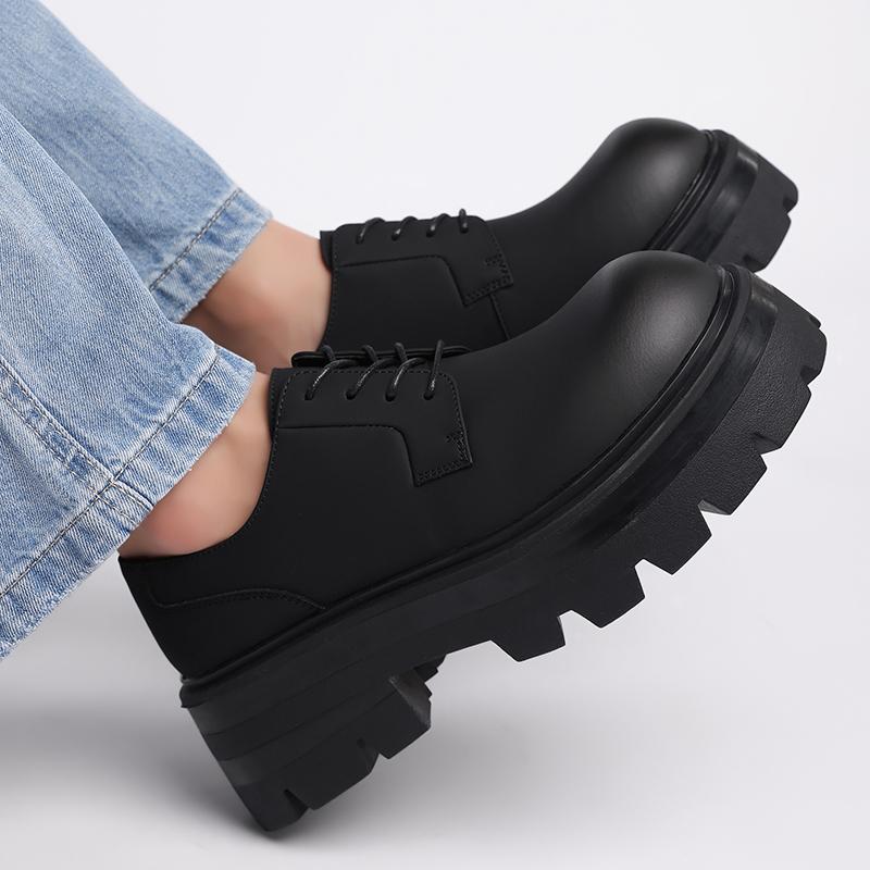 Men's thick soled leather shoes High quality luxury style Leisure Work Office Black casual street shoes Derby New Versatile