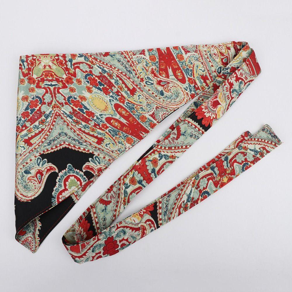 Chinese Style Ethnic Triangular Waistband Embroidered Printing Jeans Decor Floral Triangular Belt Clothing Accessories Tassel