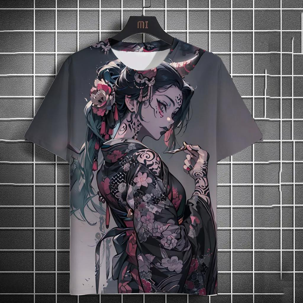 Trendy Men's 3D Personalized T-shirt Retro Anime Sexy Beauty Printed 3D HD Pattern Loose and Comfortable Daily Short Sleeve