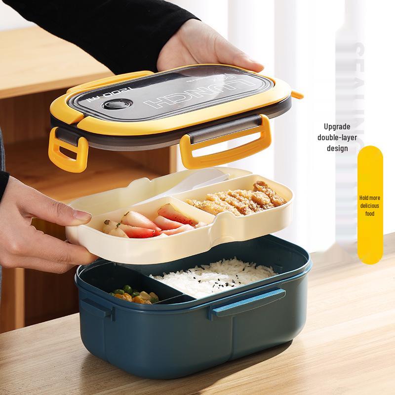 Microwave-Safe Double-Layer PP Lunch Box with Compartments