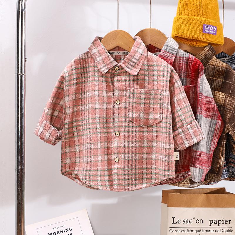 2023 Stylish Children's Plaid Long-Sleeve Shirt for Boys & Girls