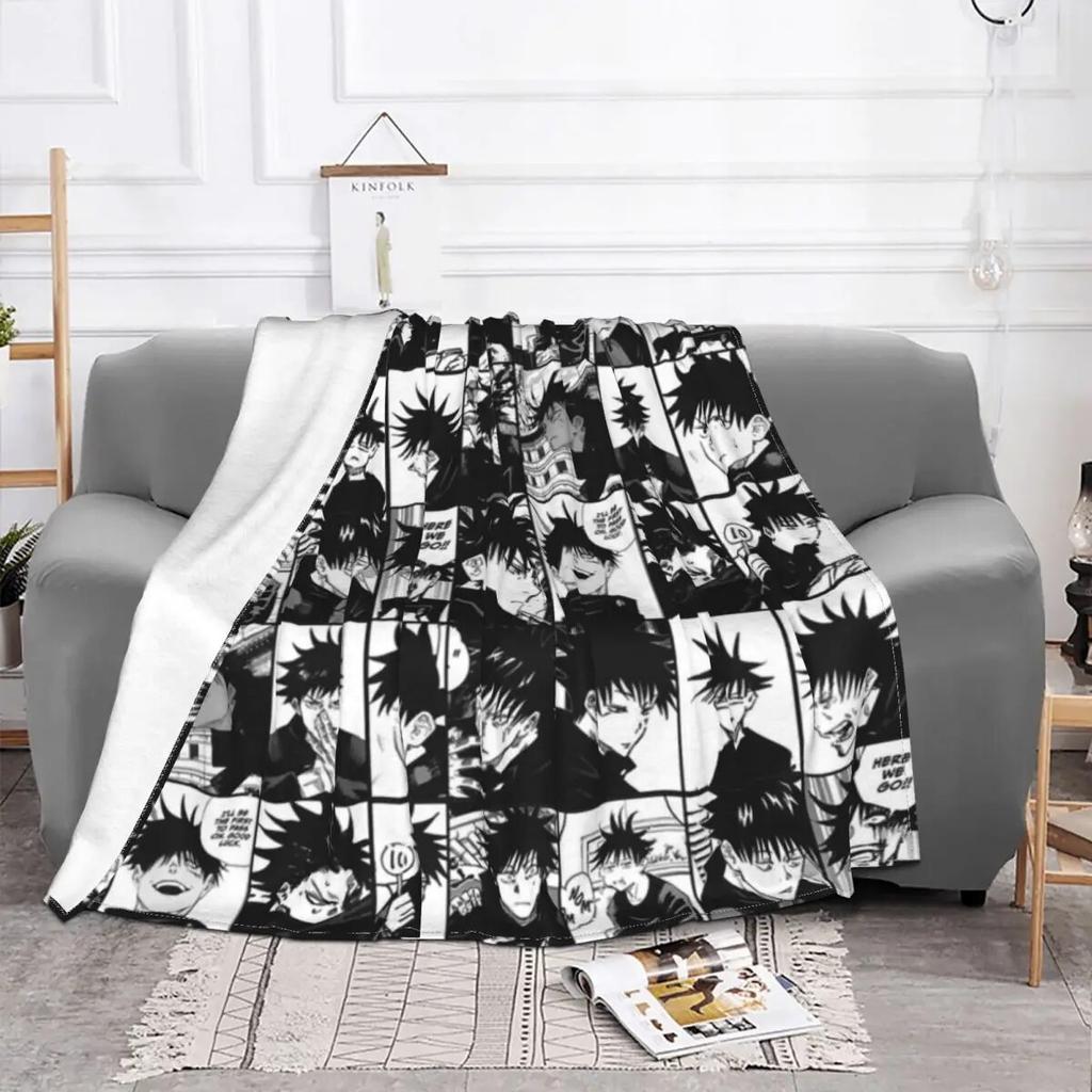 Fushiguro Megumi Manga Collage Blanket Fleece Jujutsu Kaisen Anime Lightweight Thin Throw Blankets for Airplane Travel Bed Rug