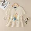 ZANZEA Women Casual V-Neck Short Sleeve Floral Print Blouse