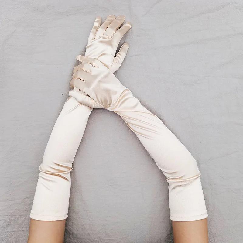 12 colors Women's Evening Party Formal Gloves Solid Color Satin Long Finger Mittens forEvents Activities Red White Rose Color