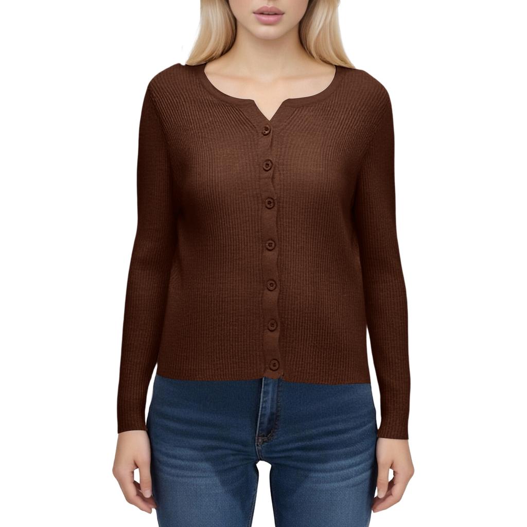 Women's V-neck Thin Long-sleeved Solid Color Short Knitted Sweater Slim Fit Sweater