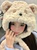 Cartoon bear plush hat autumn and winter scarf hat integrated thickened windproof warm scarf