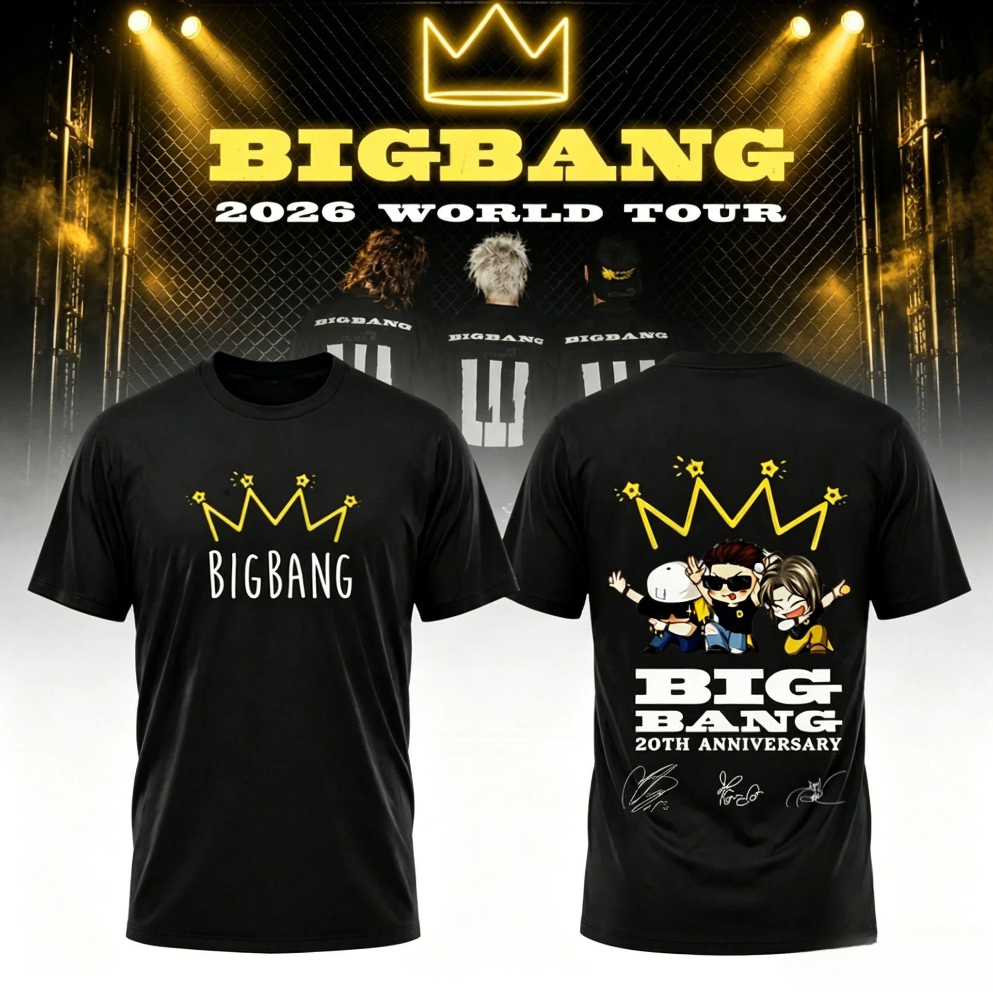 BIGBANG 2026 World Tour Double Sided T Shirt 20th Anniversary Crown Tour Dates Print Kpop Fan Oversized Unisex Short L