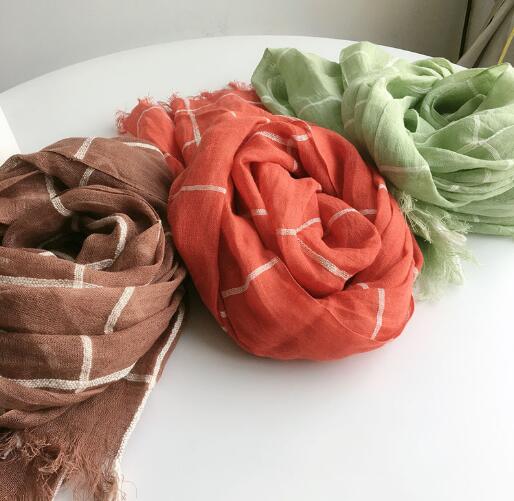 100% Linen Large Plaid Scarf Spring And Summer Sun Shade Vacation Scarves High Quality Foulard Shawls Scarves 60X180Cm