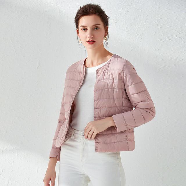 Cappotto leggero in tessuto opaco da donna in piumino d'anatra ultra leggero Giacca a vento calda da donna Parka Piumini da donna più cappotti