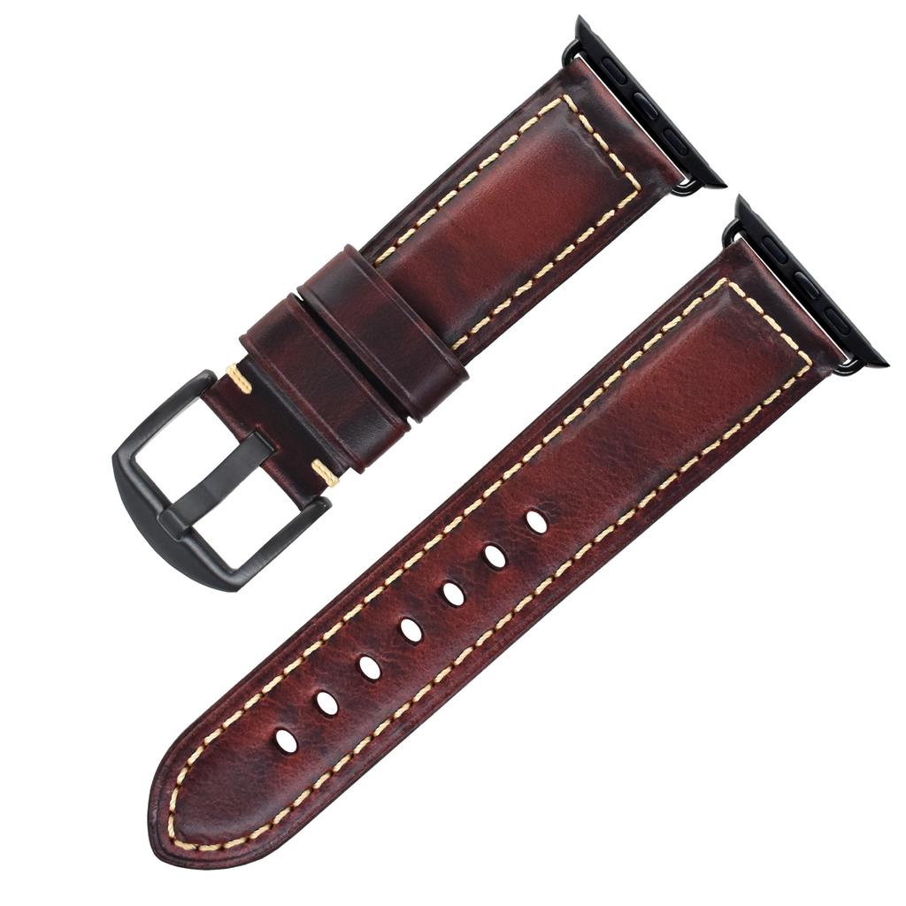 First Layer Real Cowhide Retro Leather Watch Strap Replacement for Apple Watch Series 1 2 3 4 5 7 8 9 SE Smart Watch Accessory