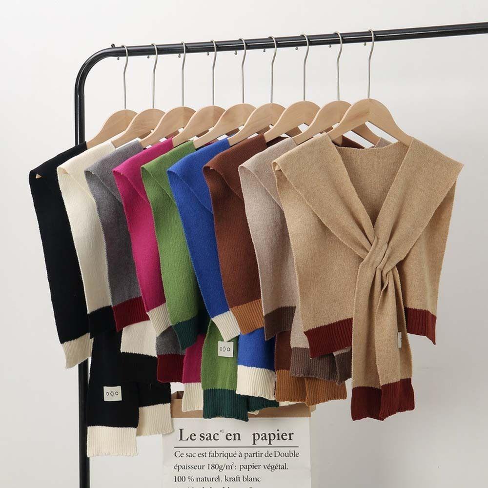 Sunscreen Knitted Shawl Patchwork Blouse Shoulder Fake Collar All-match Solid Color Scarf  Daily