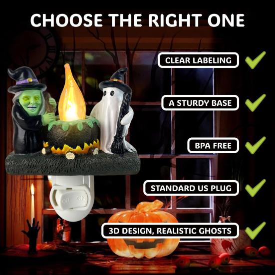 Ghost Witch Campfire Nightlight Spooky Fake Campfire Flickering Night Light Vintage Halloween Wall Light for Halloween Bedroom Home Decor