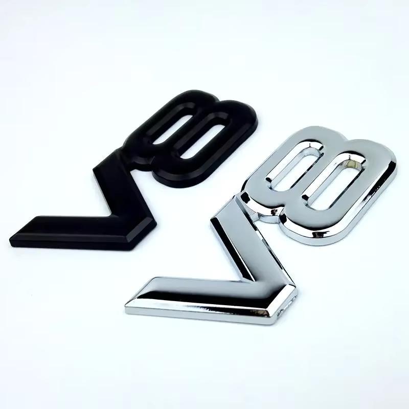 IEEA7 3D ABS Black Chrome Car Rear Trunk Fender Side Emblem Badge V8 Sticker For VW Toyota Honda Jeep Land Rover Car Acceesories