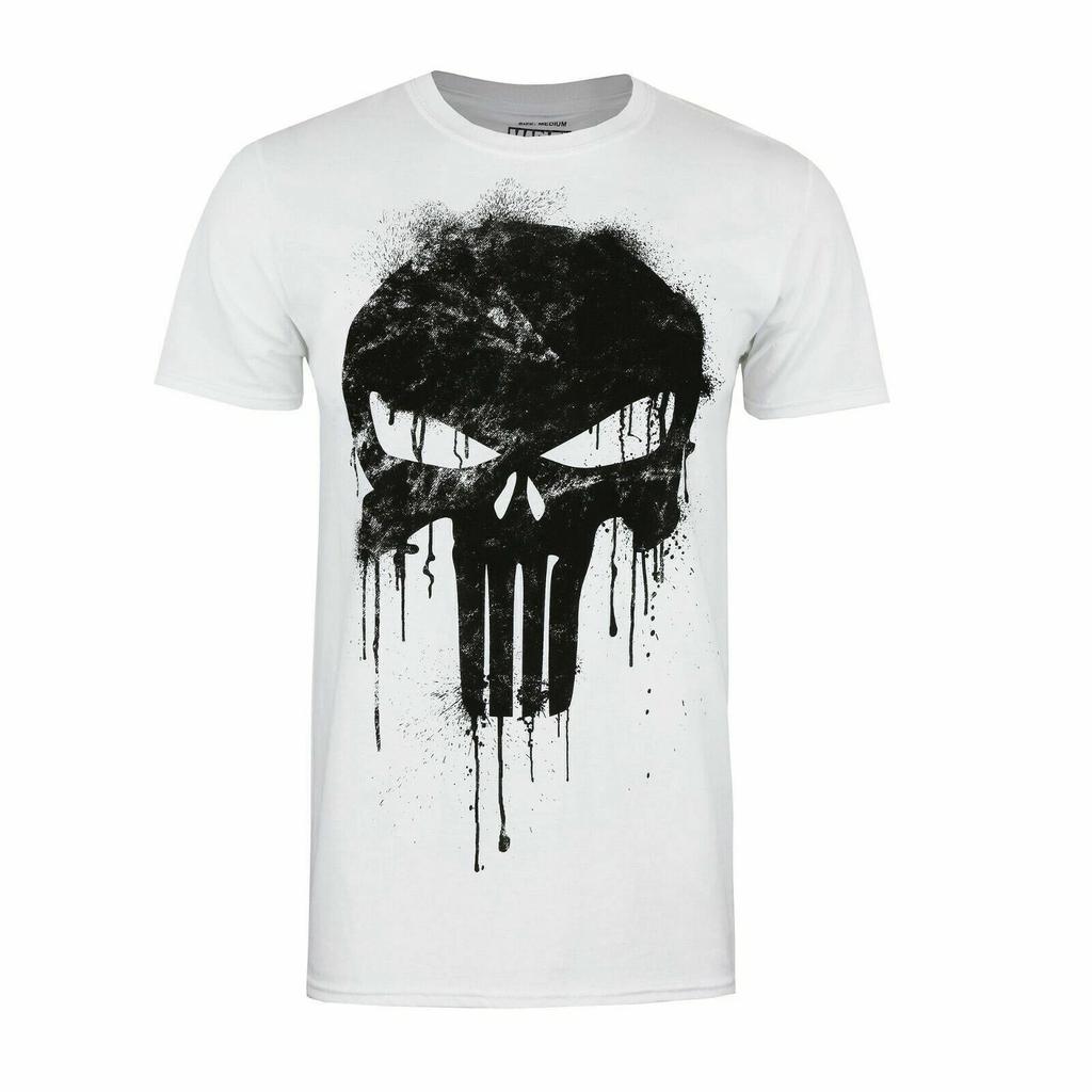 The Punisher Męska Koszulka 100% Bawełna Męskie Koszulki Top Czaszka Biała S-XXL Marvel Oficjalna