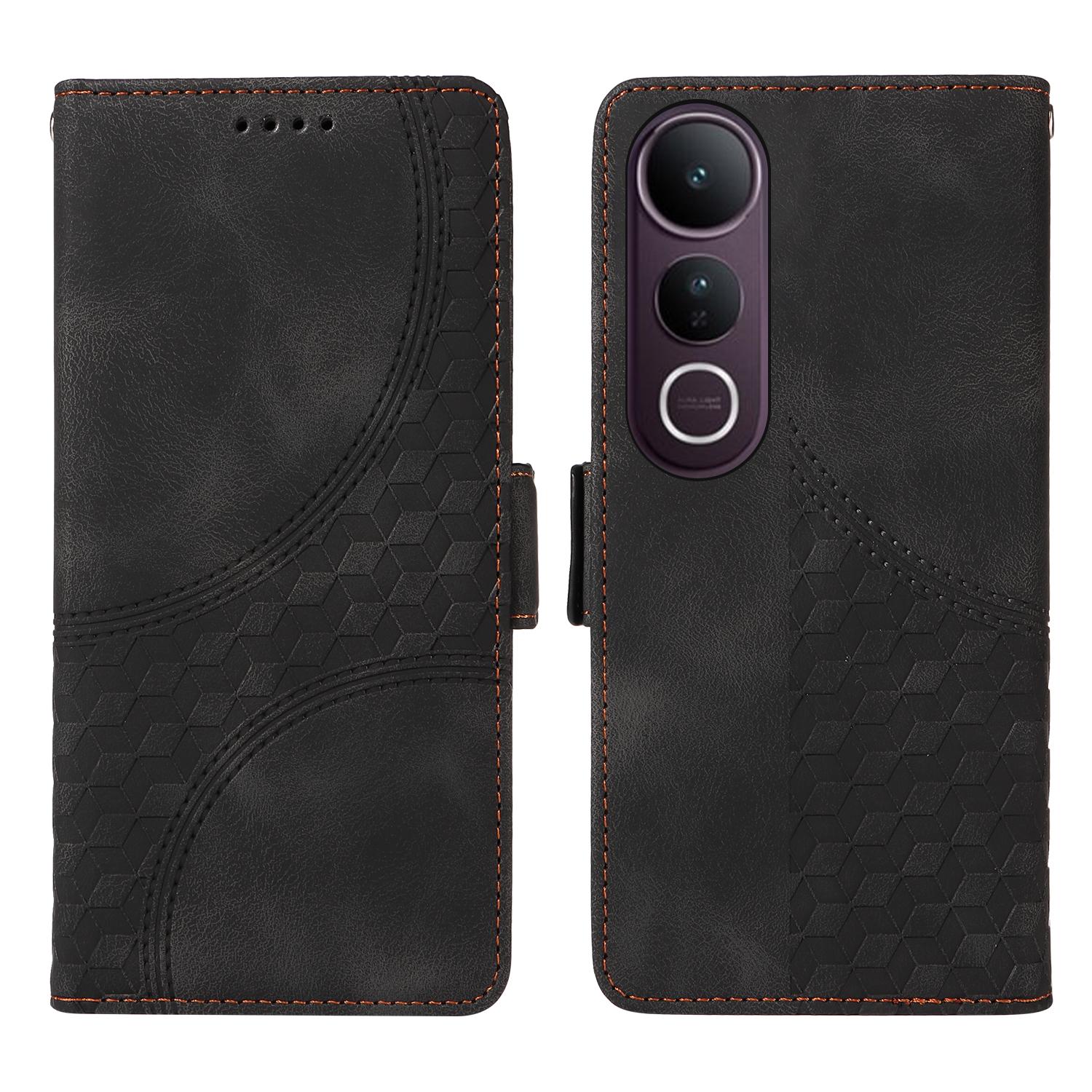 

Для vivo V50 Lite 5G/vivo V50 Lite 4G Шкіряні чохли-гаманці з ромбоподібним тисненням, чохол для телефону зі стендом та ремінцем Black