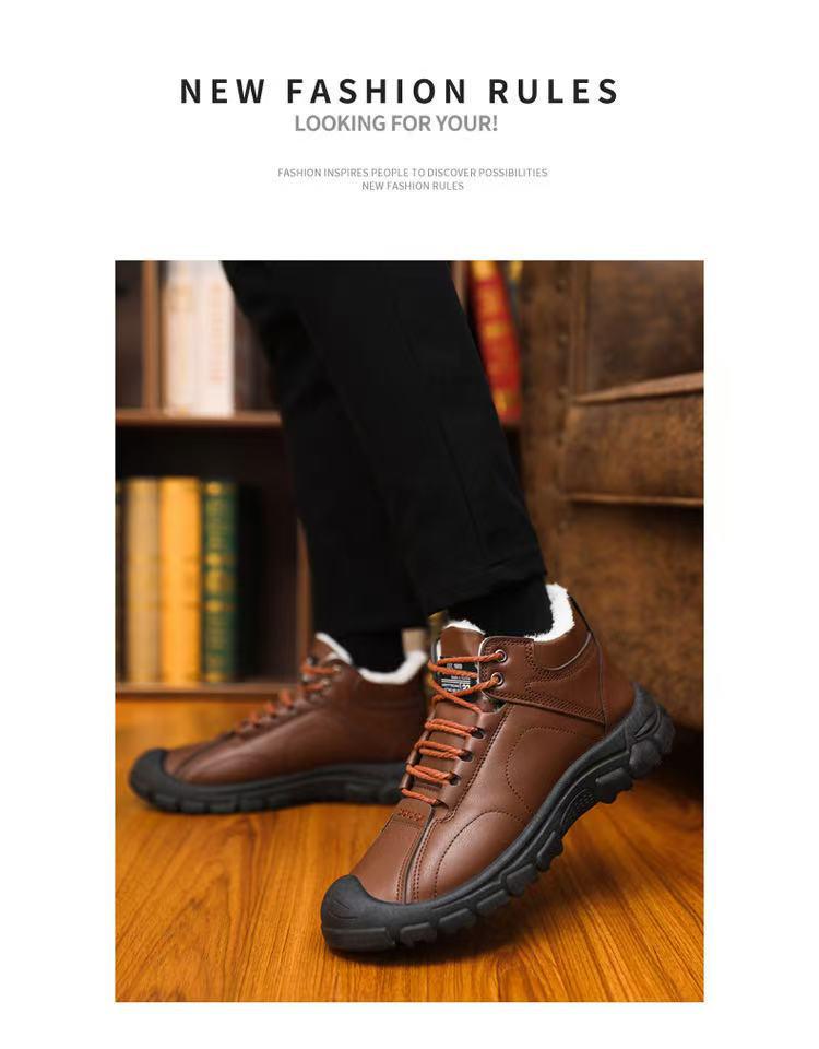 Herren Große Fleecegefütterte Baumwoll-Wanderschuhe, Weiche Sohle Rutschfest Lässige Outdoor-Schnee-Stiefel (2025)
