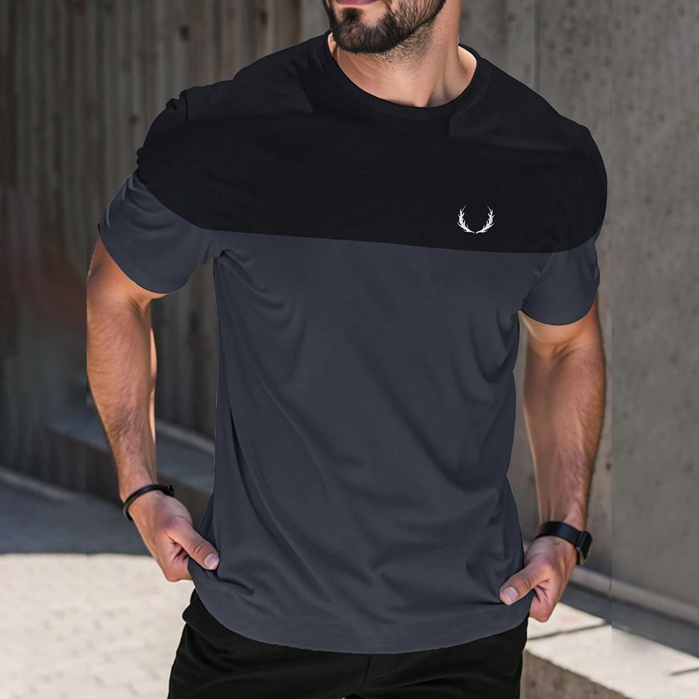 Fashion Men's Color Blocking Printed T-Shirt Casual Street Male Crew Neck Short Sleeve T Shirt Large Size Menswear Clothing