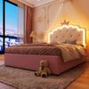 Flieks Children's Bed, Upholstered Bed 140x200 Cm for Girls, Crown Double Bed with LED Strip, Hydraulic Storage Space, Pull-out Bed and 2 Drawers, Pink