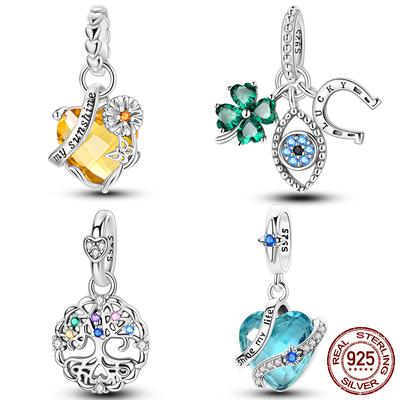 New Copper Tree Of Life Charms Beads Heart Gemstone Pendant Fit Original Charm Bracelet Women Jewelry Gift