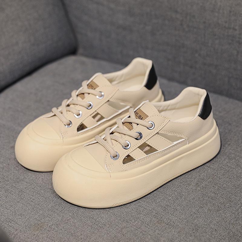 Casual Thick Bottom Hollow Out Breathable Low Heel Women Shoes 2024new Fashion Simple Color Matching Shoes for Women Summertime