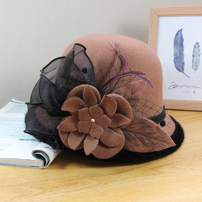 European And American Temperament Elegant Mesh Flower Fashion Hat Women'S Autumn And Winter Dome Big Edge Top Hat Fashion Outdoor Versatile Basin Hat