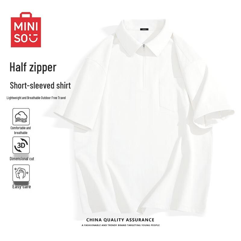 MINISO Men s Half-Zip Lapel Short Sleeve Shirt 2XL