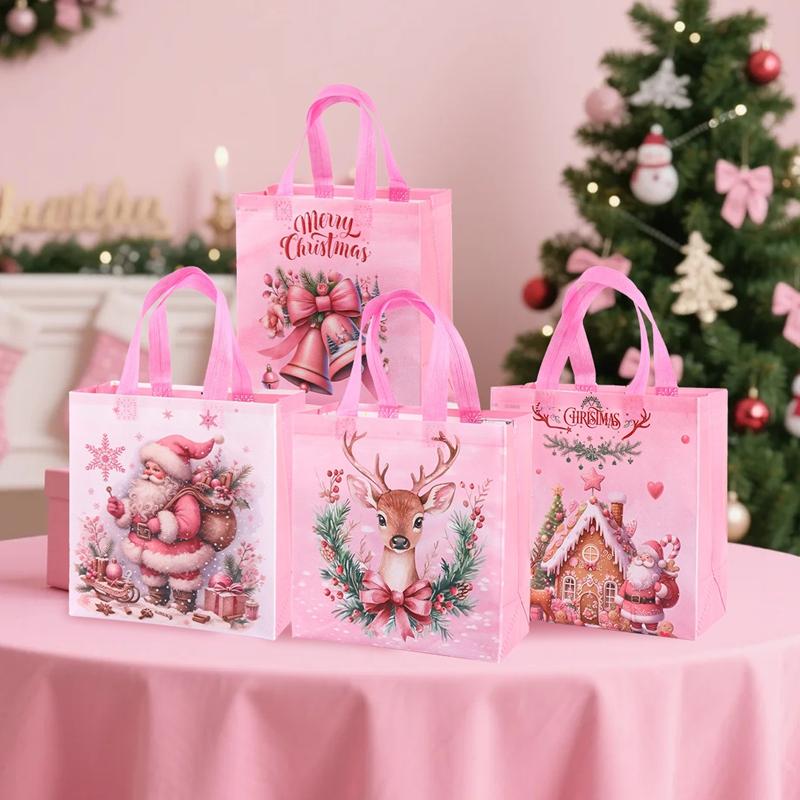 4/8pcs Christmas Gift Bag Santa Non-Woven Bag Christmas Decorations For Home 2026 Xmas Navidad Noel Gifts New Year Packaging Bag