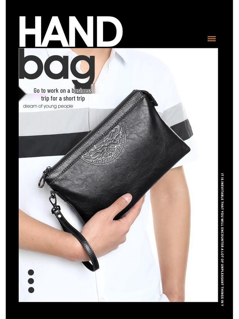 Men's Cross-Border Fashion Zipper Clutch: Large Capacity, Textured Handbag for Business & Portability.