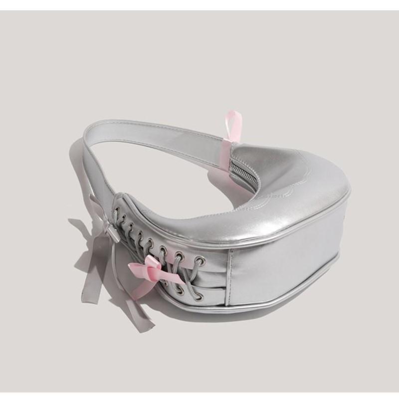 Heiße Mädchen Silber Achseltasche Geldbörse Damen Vielseitig Leder Schleife Halbmondtaschen Damen Fairy Core Handtasche Ästhetisch