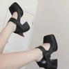 Fashion 2024 New Gothic High-heeled Shoes Women Pumps Korean Version of The Wild Thick with Square Head Retro  Women's Shoes