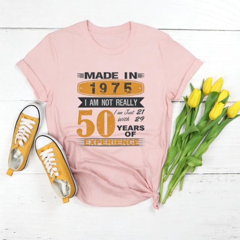 

Fiftieth Birthday Shirt for Women and Unisex 50th Birthday Vintage 1976 Gift Graphic Tshirts Casual Style Regular Short Sleeve S