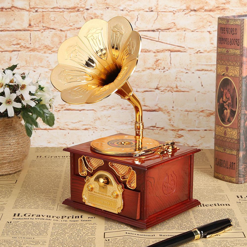 Hand Crank Music Box Creative Retro Musical Box Exquisite Manual Classic Antique Wooden Eco-friendly for Friends Kids Boys Girls