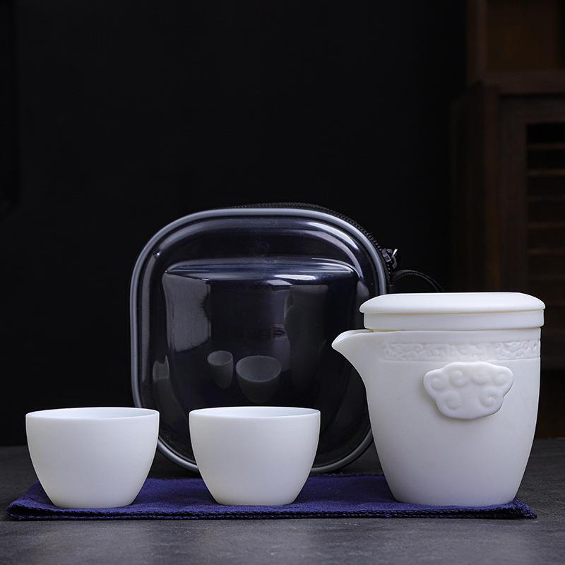 Ceramic Express Cup, Vegetarian Suet Jade Porcelain, Portable Travel Tea Set, Business Mid-Autumn Festival Gifts