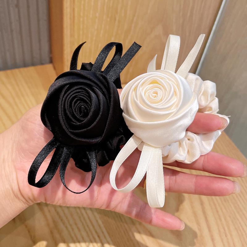 French Retro Fabric Rose Large Intestine Hair Band Elegant Bow  High-Grade Scrunchies Girl Hair Accessoires