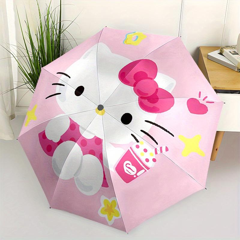 

Hello Kitty,Pink Background Automatic Umbrella-Foldable, Durable 8-Bone Design, Compact and Stylish, Great for Camping, Halloween, Christmas