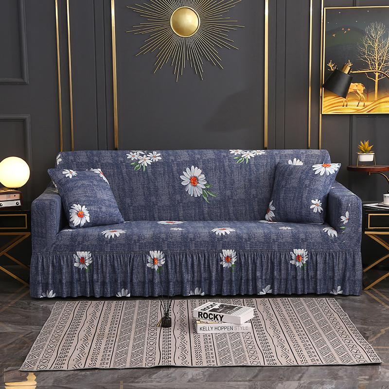 1/2/3/4 Seater Elastic Print Sofa Cover With Skirt for Living Room Stretch Slipcovers L Shape Corner Armchair Cover