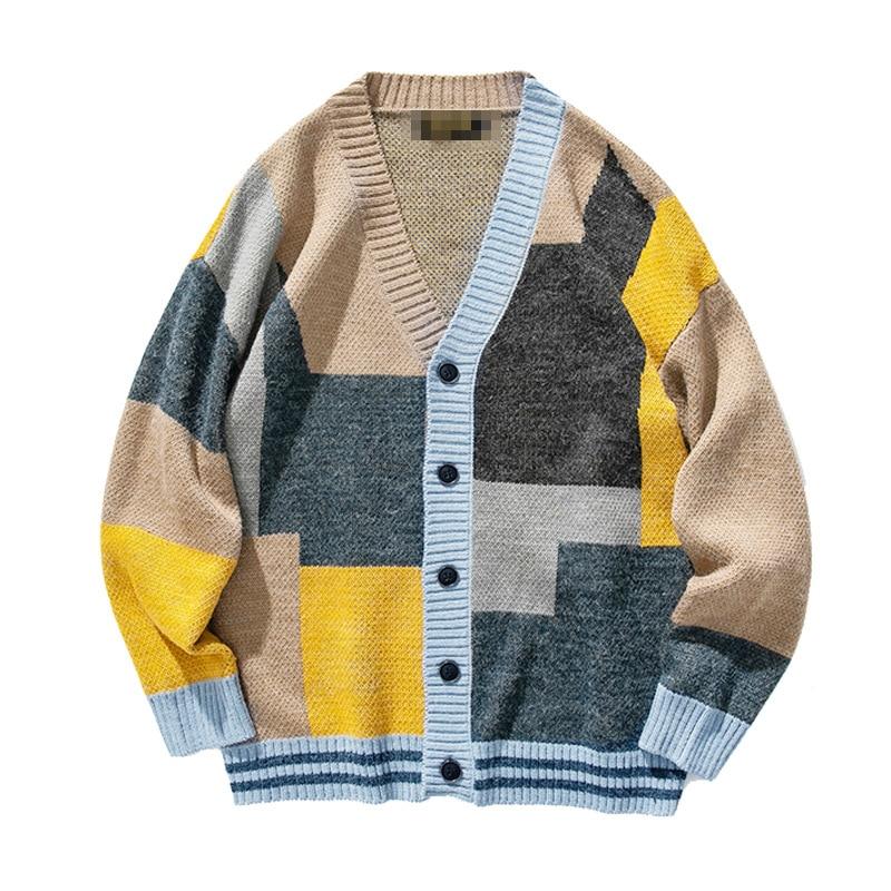 Sweter Vintage Cardigan Swetry oversize Plaid Dzianinowy sweter Hiphopowy sweter Odzież męska Płaszcze z dekoltem w kształcie litery V