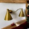 Elegant Mid-century Brass Double Wall Sconce with Tapered Rough-hewn Shades