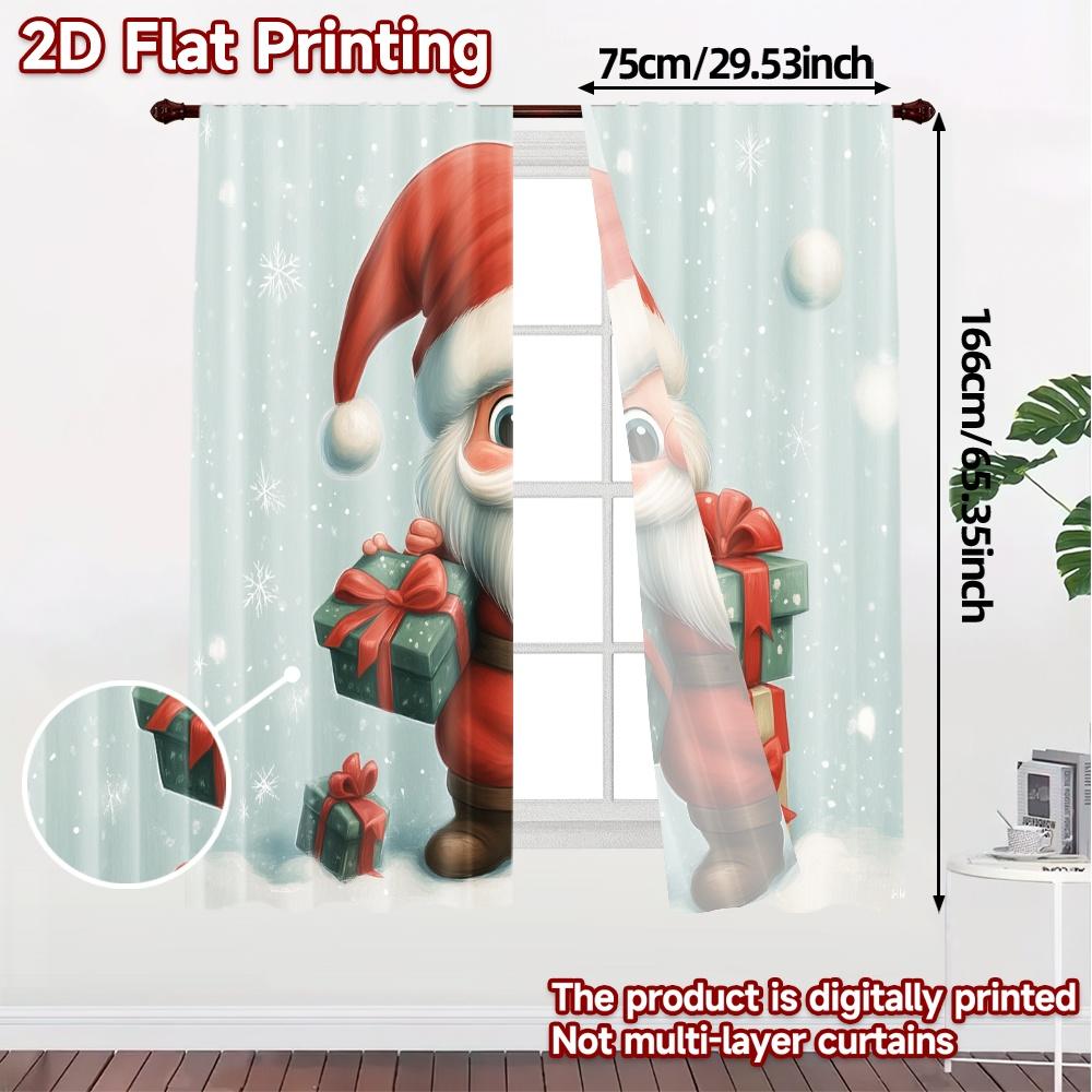 2pcs,Curtains Cute Santa Claus Presents Snow (2) Light Filtering Chic Curtains Versatile Polyester Curtains Home Decor Use for