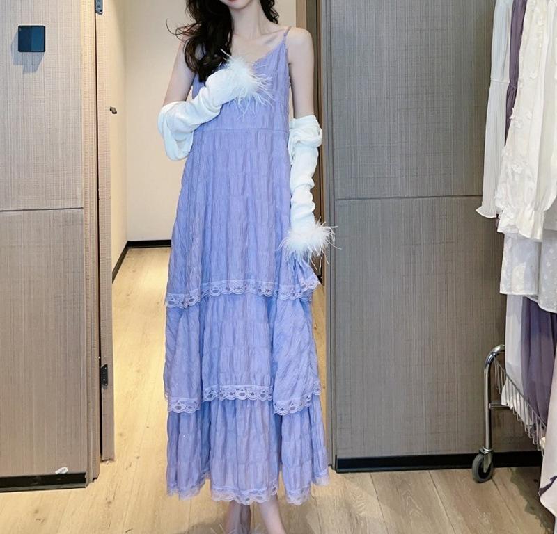 White Super Fairy Seaside Vacation Lace Suspender Skirt Women's Summer New Temperament Belly Cake Beach Dress