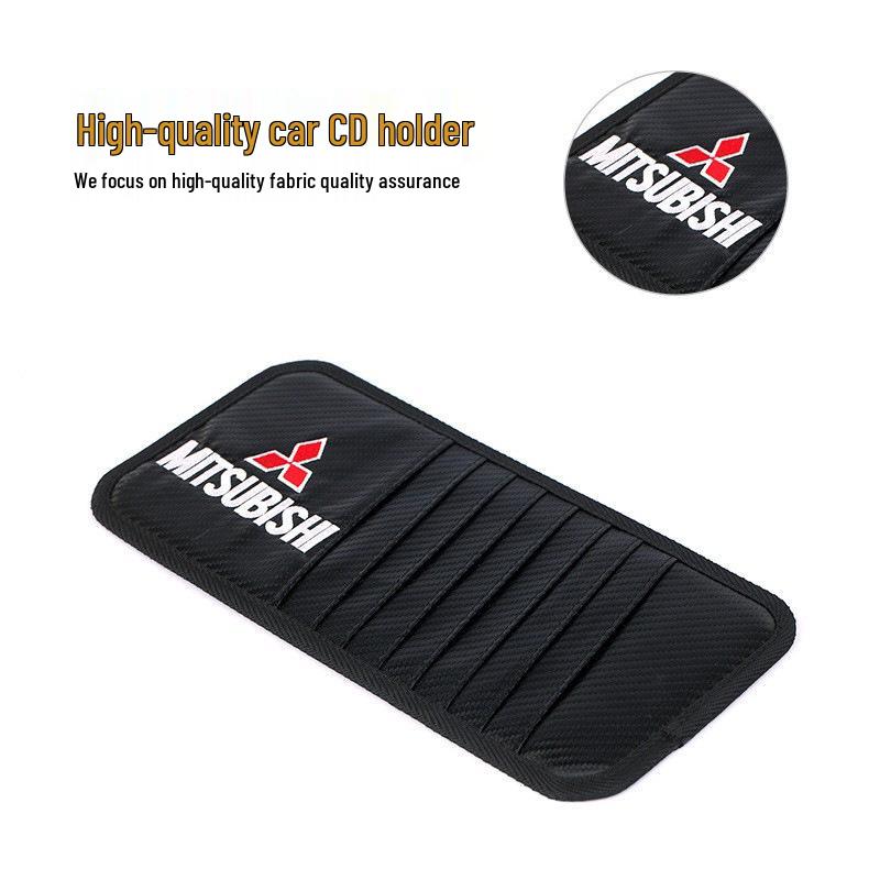 Mitsubishi Logo Carbon Fiber Sun Visor CD Holder - DIY Car Modification & Storage Bag