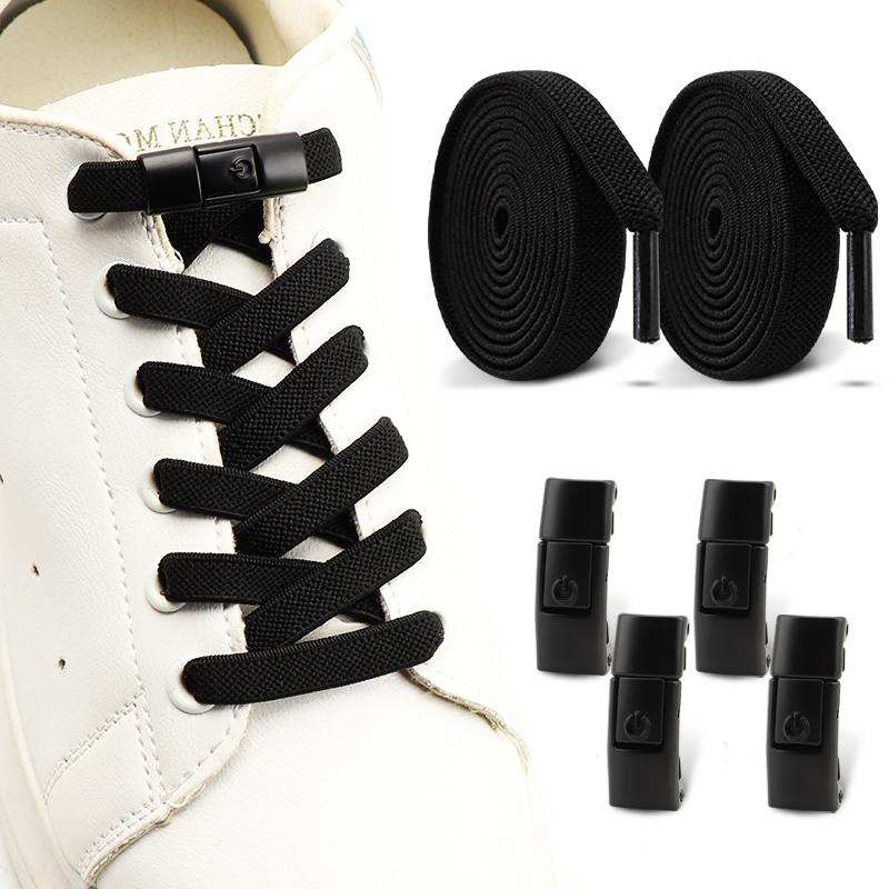 Flat Elastic Shoelace for Sneakers Sport Tieless Shoe Laces Press Lock No Tie Shoelaces One Size Fit All Adult Kids 1Pair/2Pair